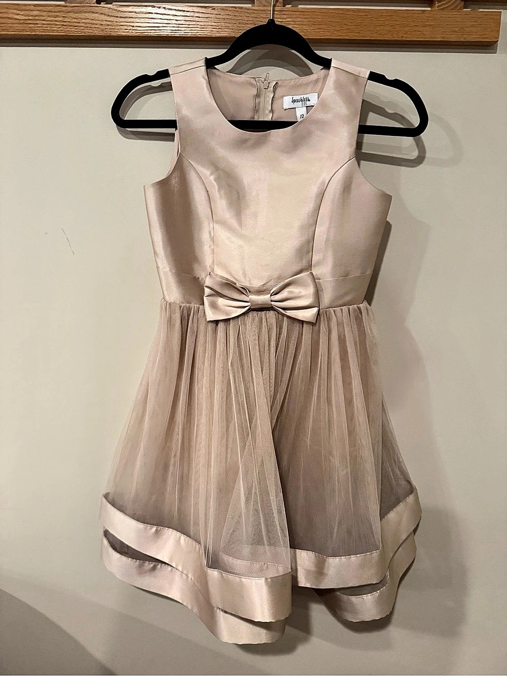 Speechless Champagne Satin & Tulle Bow Party Dress Pink Girls 12